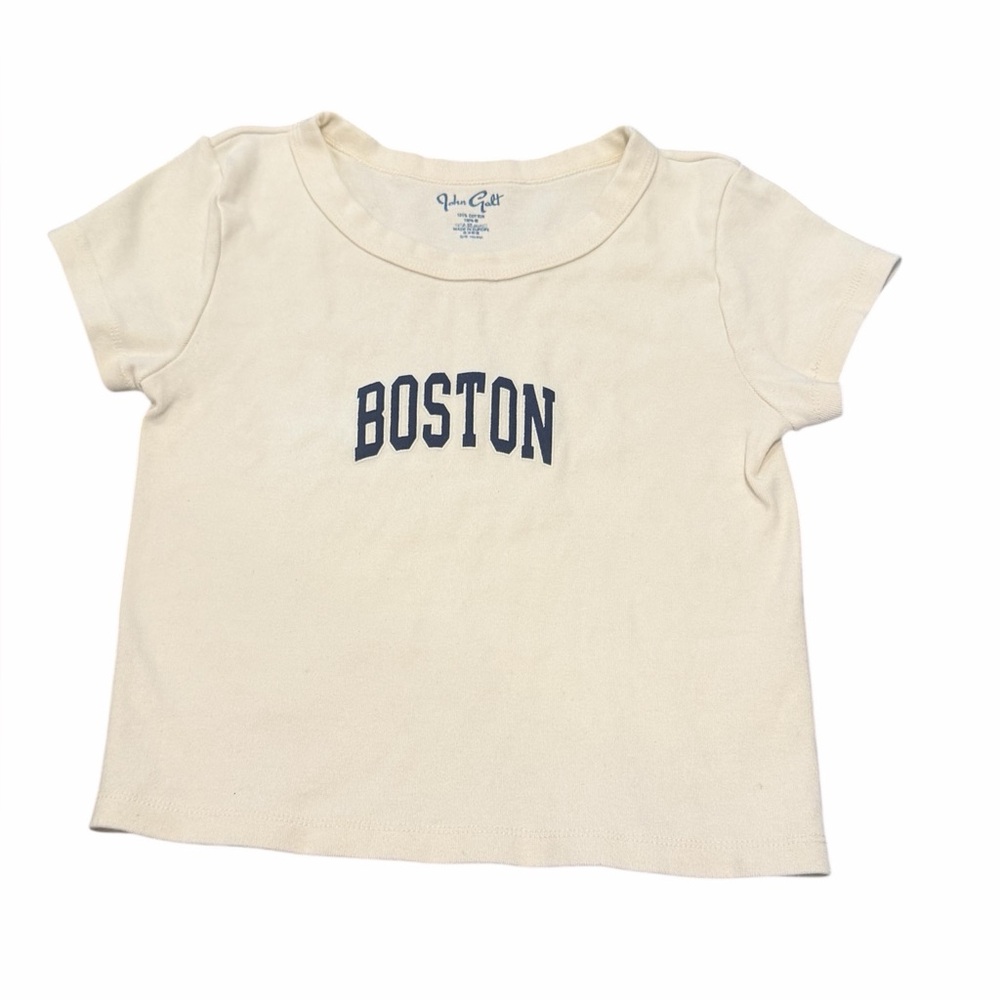 John Galt Brandy Melville Boston Graphic Short Sleeve T-Shirt Off White OS